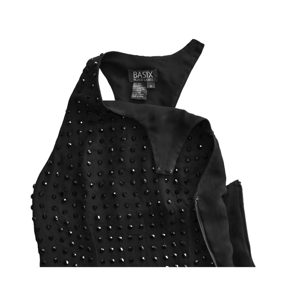 B0 Auth BASIX BLACK LABEL Black Silk Crystal Embellished Cocktail Dress Size 2 - Picture 5 of 5
